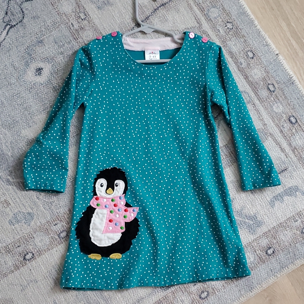 Boutique Girls Penguin Applique Winter Dress Sz3-4y